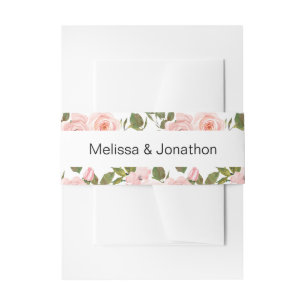 Blush Pink Roses Floral Wedding Invitation Belly Band
