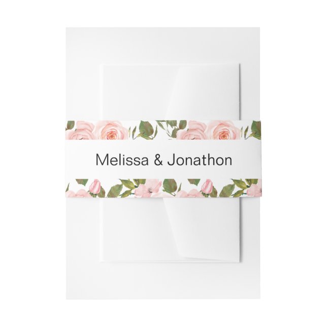 Blush Pink Roses Floral Wedding Invitation Belly Band (Front Example)
