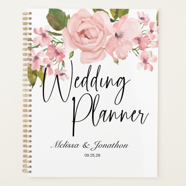 Blush Pink Roses Floral Wedding Planner (Front)