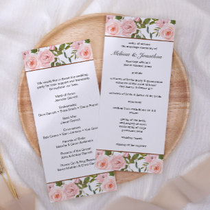 Blush Pink Roses Floral Wedding Program Programme