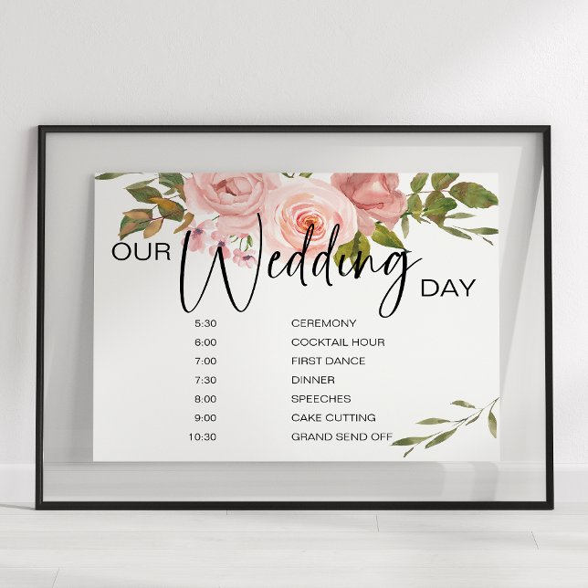 Blush Pink Roses Floral Wedding Schedule Sign (Creator Uploaded)