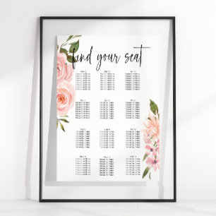 Blush Pink Roses Floral Wedding Seating Chart
