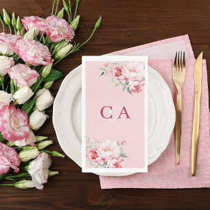 Blush pink roses florals monogram wedding napkin