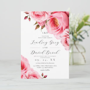 Blush Pink Roses Florals Wedding Invitation