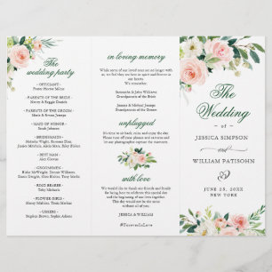 Blush Pink Roses Flowers Wedding Ceremony Program