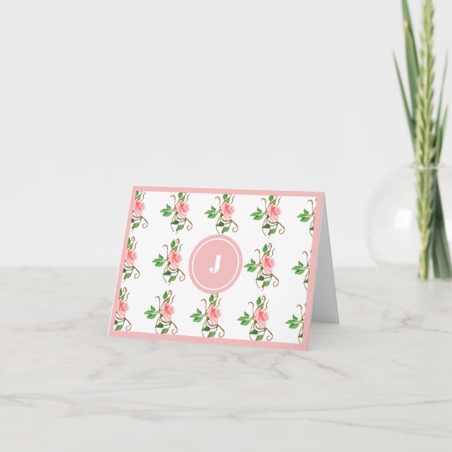 Blush Pink Roses Folded Note Card (Front)