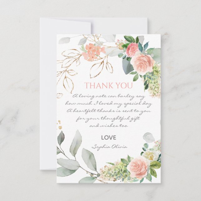 Blush Pink Roses Girl Baptism Thank You Card (Front)