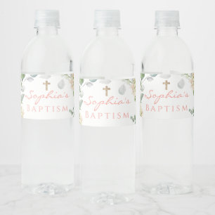 Blush Pink Roses Girl Baptism Water Bottle Label