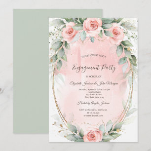 Blush Pink Roses Gold Frame  Invitation