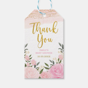 Blush Pink Roses Gold Glitter Thank You Gift Tags