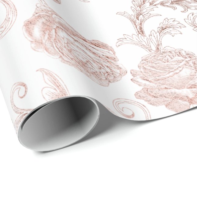 Blush Pink Roses Gold Powder Royal White Delicate Wrapping Paper (Roll Corner)