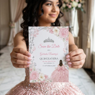 Blush Pink Roses Golden Quinceañera Save the Date