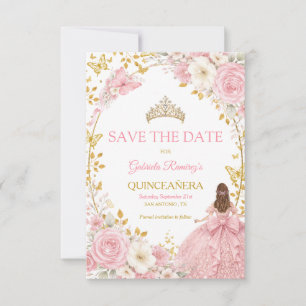 Blush Pink Roses Golden Quinceañera  Save the Date