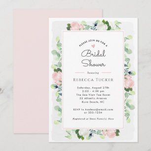 Blush Pink Roses Greenery Boho Bridal Shower Invitation
