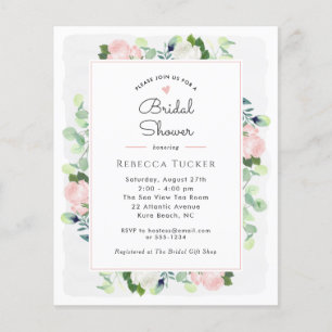 Blush Pink Roses Greenery Bridal Shower Invitation