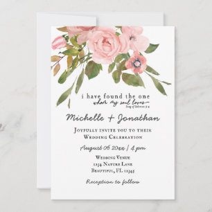 Blush Pink Roses Greenery Floral Christian Wedding Invitation