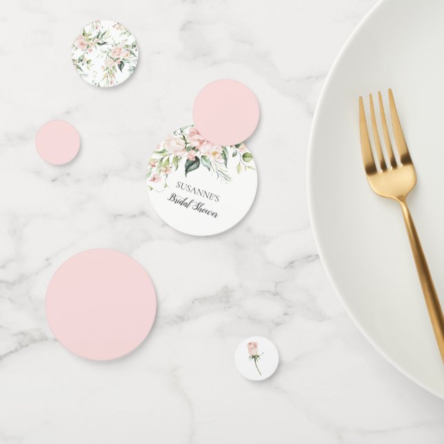 Blush Pink Roses Greenery Wedding Bridal Shower Confetti (Group)