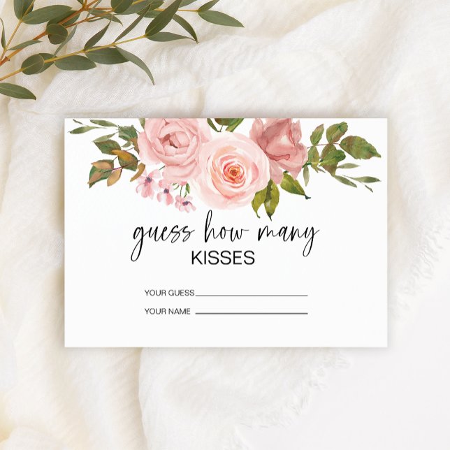 Blush Pink Roses guess how many kisses bridal game Enclosure Card (Creator Uploaded)