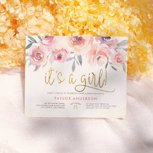 Blush Pink Roses It's A Girl Chic Girl Baby Shower Invitation Postcard