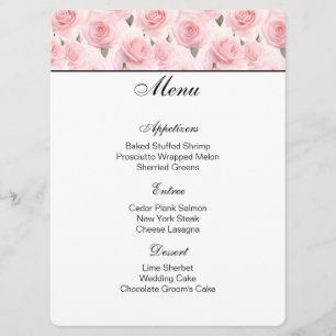 Blush Pink Roses Menu Card
