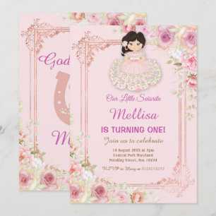 Blush Pink Roses Mexican Girl Fiesta Birthday   Invitation