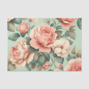 Blush Pink Roses Mint Greenery Decoupage Tissue Paper