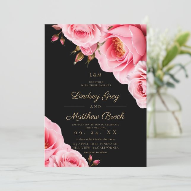 Blush Pink Roses Modern Divine Wedding Invitation (Standing Front)