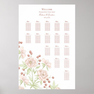 Blush Pink Roses Modern Wedding Seating Chart