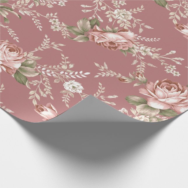 Blush Pink Roses-Old Rose Background Wrapping Paper (Corner)