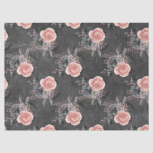 Blush Pink Roses on Charcoal Decoupage Tissue Paper