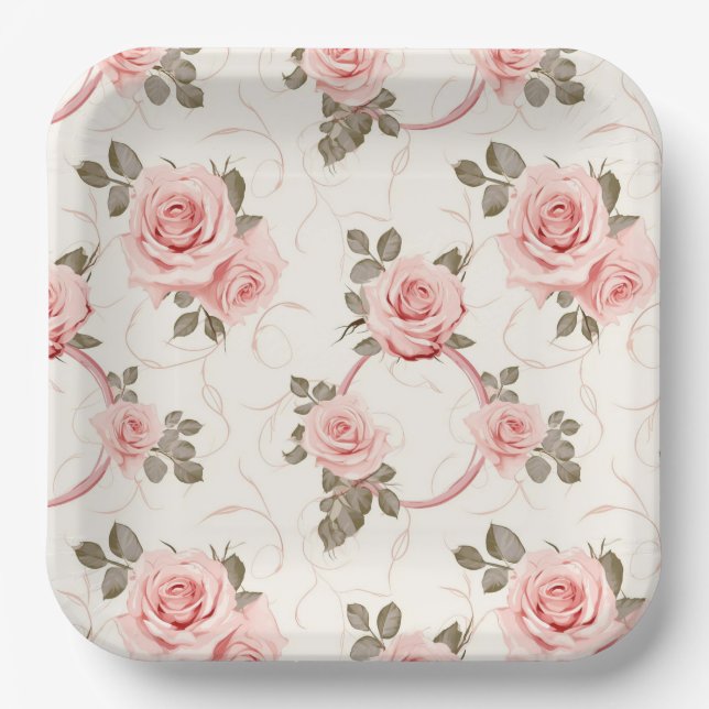 Blush Pink Roses Paper Plates (Front)