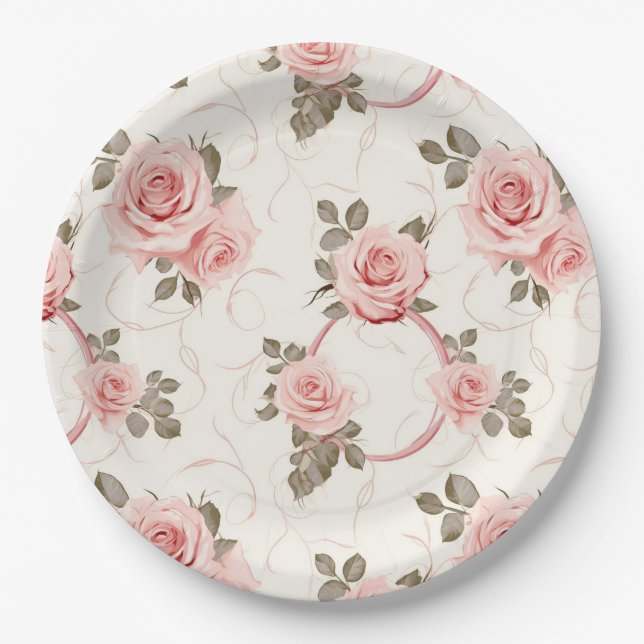 Blush Pink Roses Paper Plates (Front)
