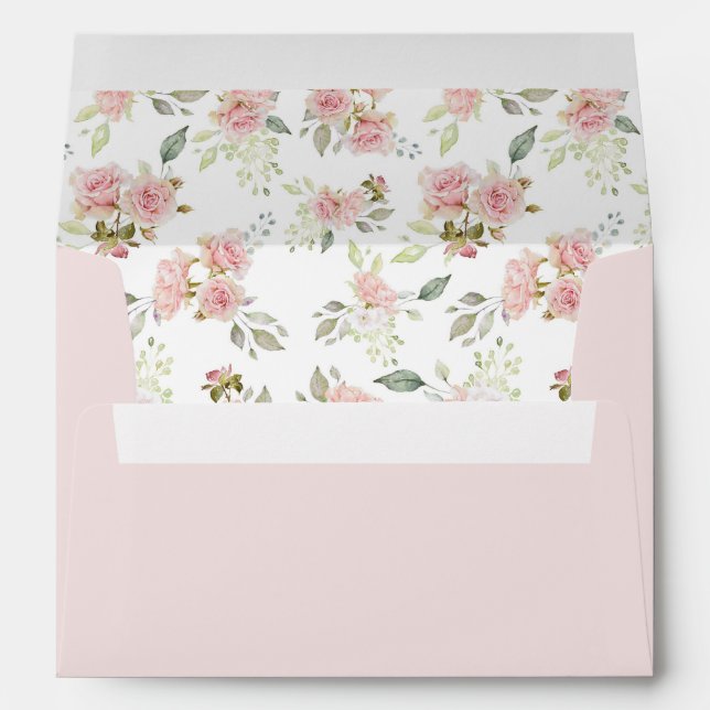 Blush Pink Roses Pre-Printed Return Address Envelope (Back (Bottom))