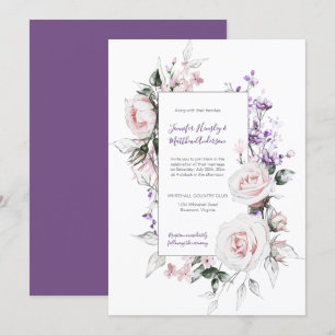 Blush Pink Roses Purple Wildflowers Frame Wedding Invitation