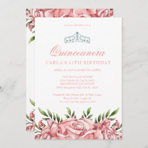 Blush Pink Roses Quinceanera Invitations