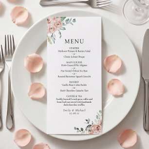 Blush Pink Roses Romantic Wedding Flat Menu