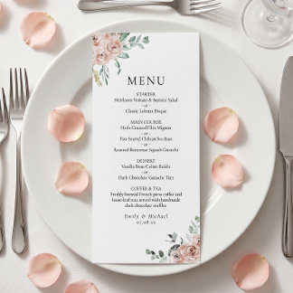 Blush Pink Roses Romantic Wedding Flat Menu