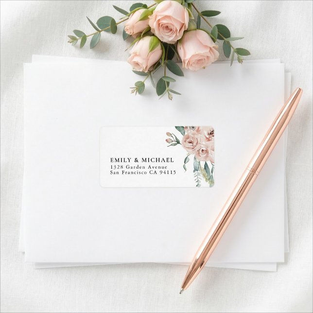 Blush Pink Roses Romantic Wedding Return Address Label (Creator Uploaded)