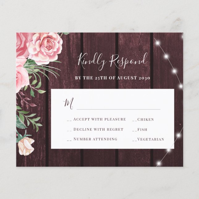 Blush pink roses rustic burgundy wood wedding (Front)