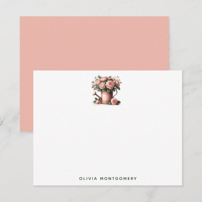 Blush Pink Roses Rustic Watering Can Personal Card (Front/Back)
