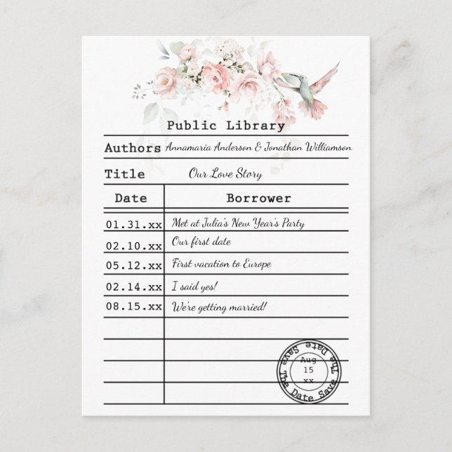 Blush Pink Roses Sage Green Leaves Hummingbird Postcard (Front)