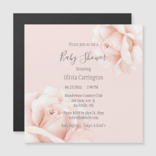 Blush Pink Roses Script Baby Shower Magnetic Invitation