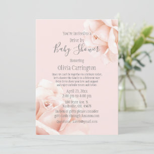 Blush Pink Roses Script Drive By Baby Shower Invitation