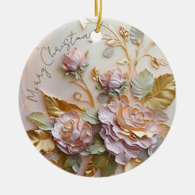 Blush Pink Roses Sculpture Ceramic Tree Decoration (Front)