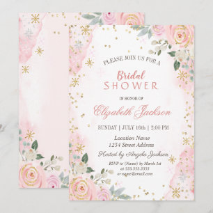 Blush Pink Roses Snowflakes Bridal Shower Invitation