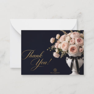 Blush Pink Roses Thank You Card   Navy Gold