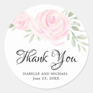 Blush Pink Roses Thank You Wedding Classic Round Sticker