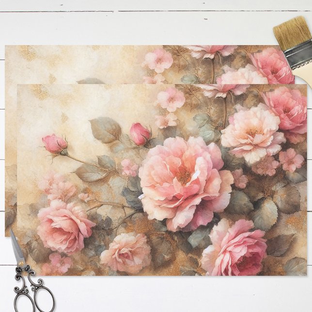 Blush Pink Roses Vintage Decoupage Tissue Paper (Creator Uploaded)