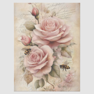 Blush Pink Roses Vintage Floral Decoupage Tissue Paper