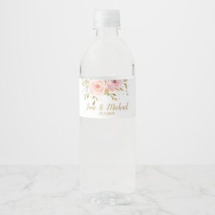 Blush Pink Roses Vintage Floral Wedding Water Bottle Label
